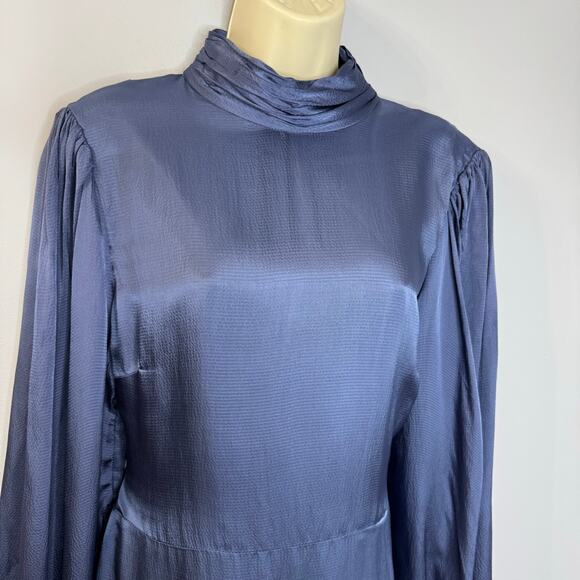 Anthropologie Hutch Open Back Midi Dress Blue Long Sleeve Blue Size 14 - Picture 4 of 16